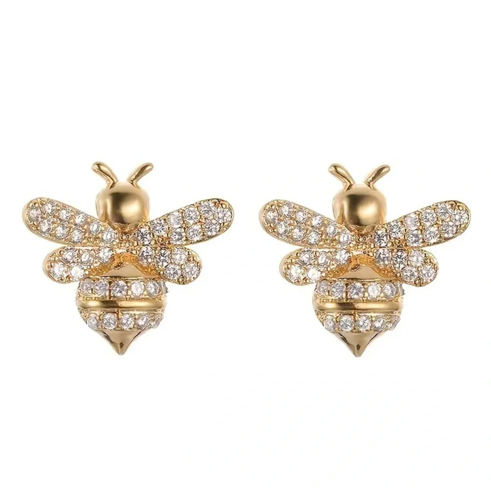 Gold Bee Stud Earrings Classic Summer Formal Birthday Cocktail Insect Jewelry